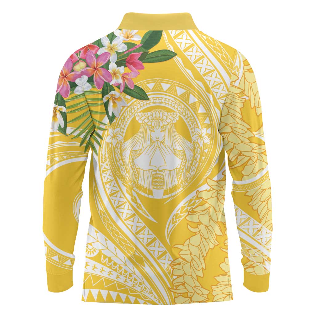 Aloha Hawaii Oahu Long Sleeve Polo Shirt Wahine with Ilima Lei