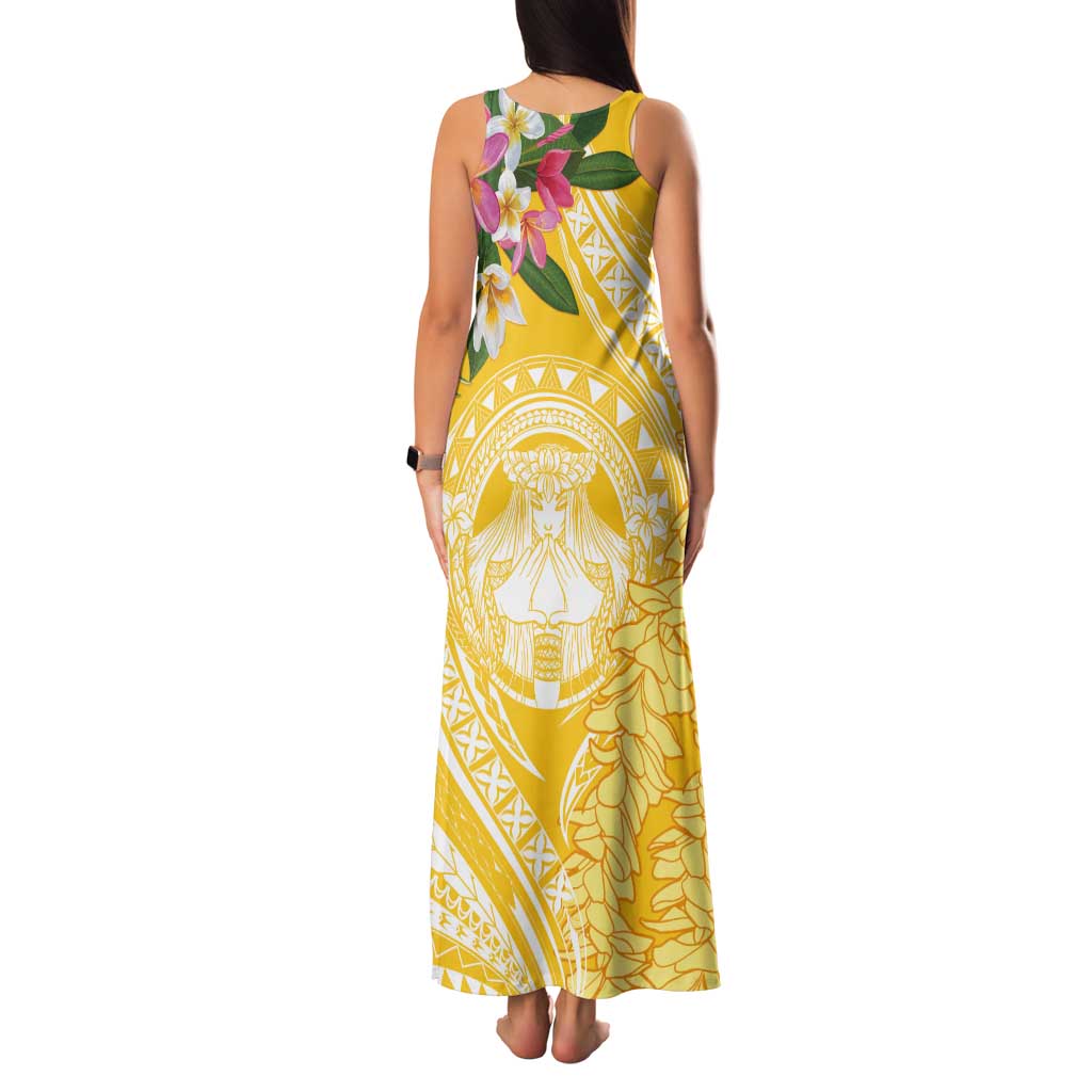 Aloha Hawaii Oahu Tank Maxi Dress Wahine with Ilima Lei