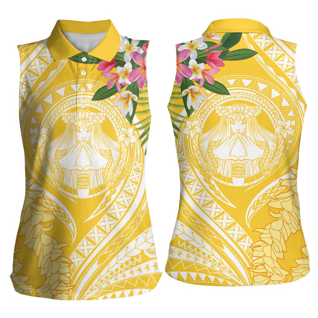 Aloha Hawaii Oahu Women Sleeveless Polo Shirt Wahine with Ilima Lei