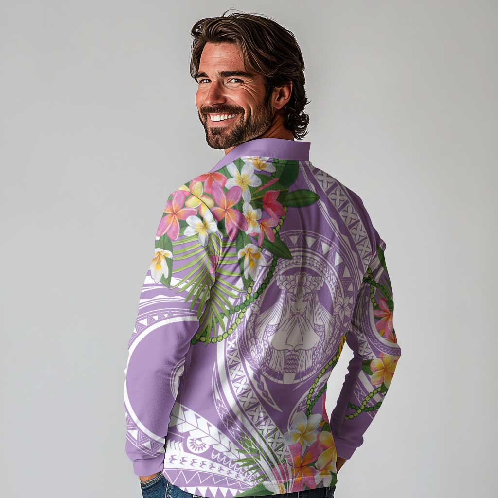 Aloha Hawaii Kauai Long Sleeve Polo Shirt Frangipani Mix Mokihana Lei