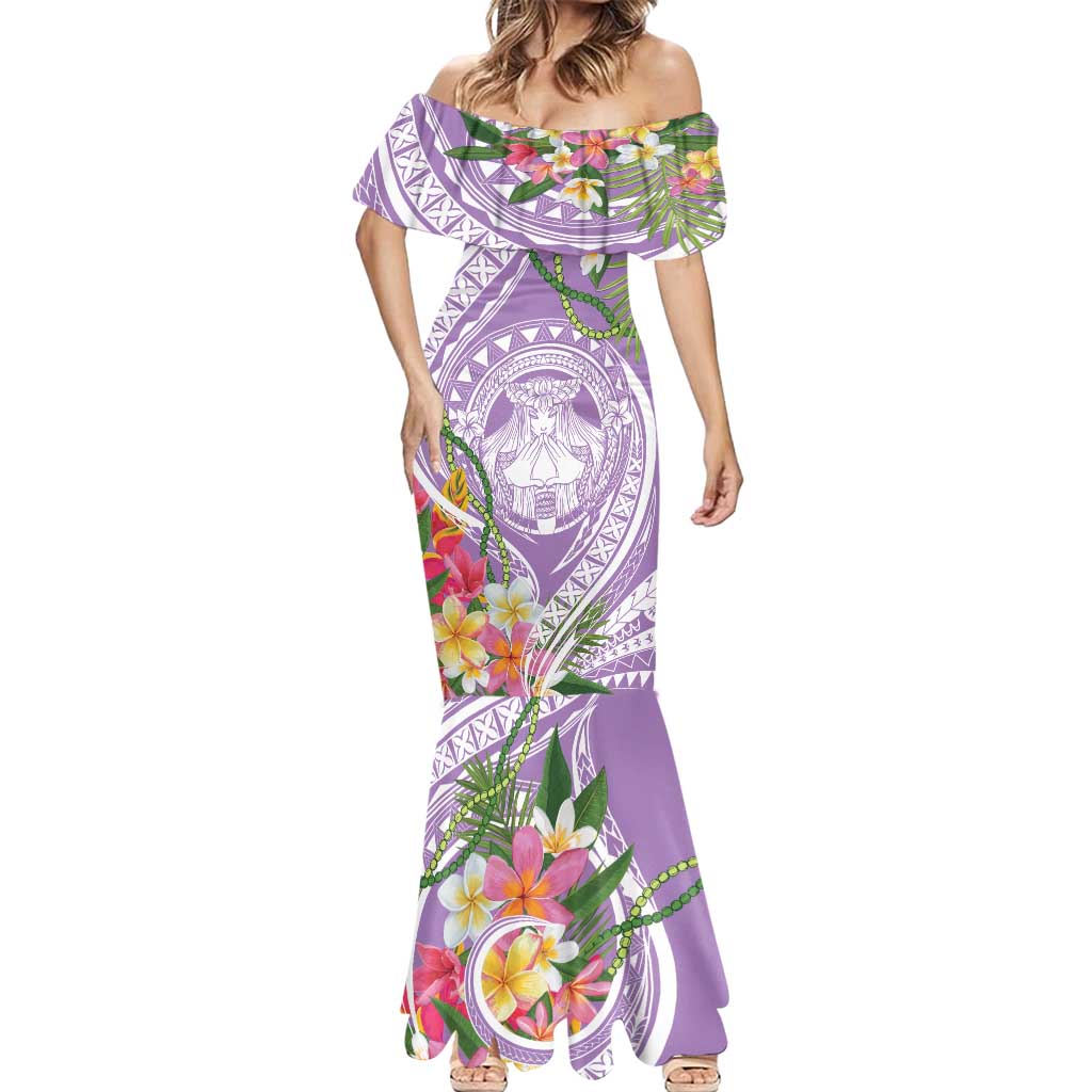 Aloha Hawaii Kauai Mermaid Dress Frangipani Mix Mokihana Lei