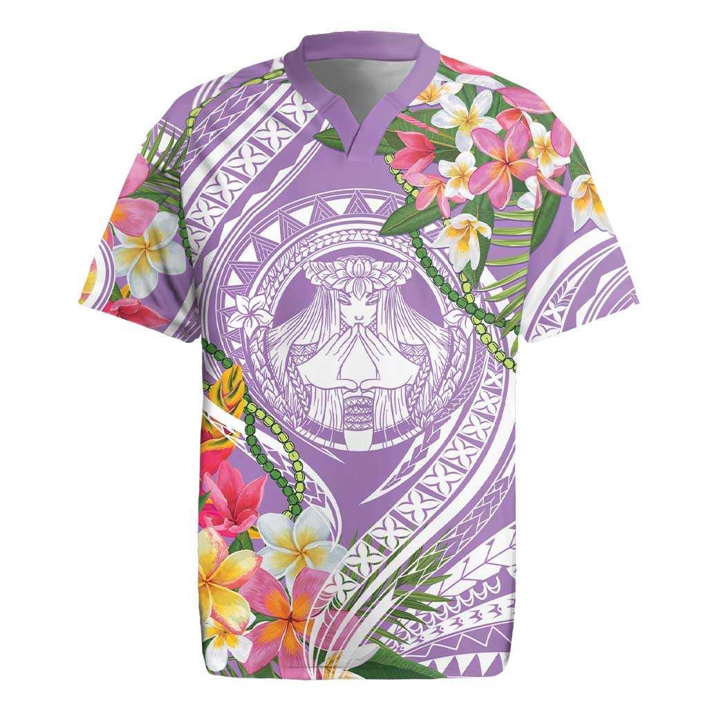 Aloha Hawaii Kauai Rugby Jersey Frangipani Mix Mokihana Lei