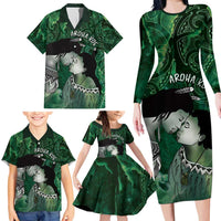 New Zealand Aroha Koe Mama Family Matching Long Sleeve Bodycon Dress and Hawaiian Shirt Maori Hongi - Pounamu LT7 - Polynesian Pride