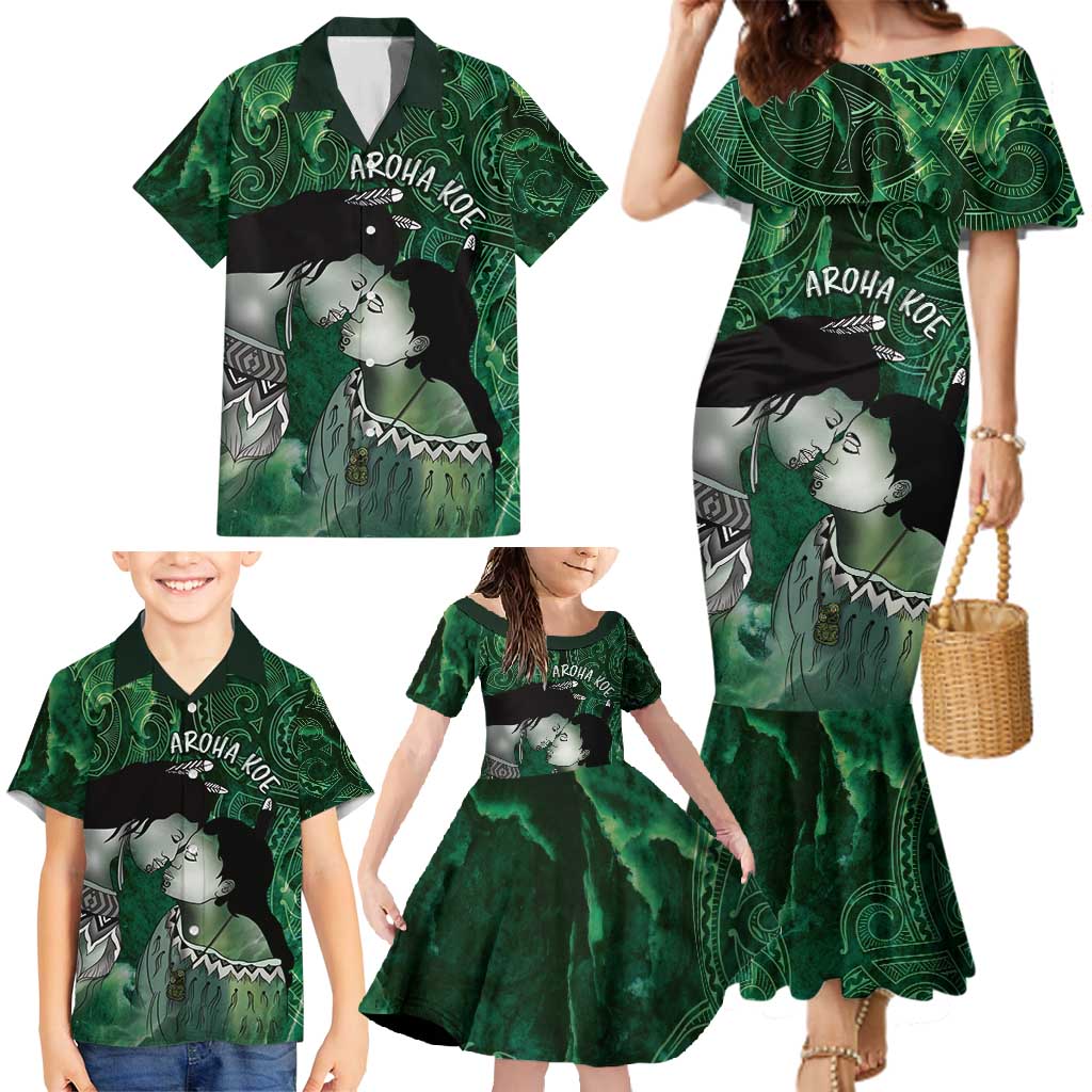 New Zealand Aroha Koe Mama Family Matching Mermaid Dress and Hawaiian Shirt Maori Hongi - Pounamu LT7 - Polynesian Pride