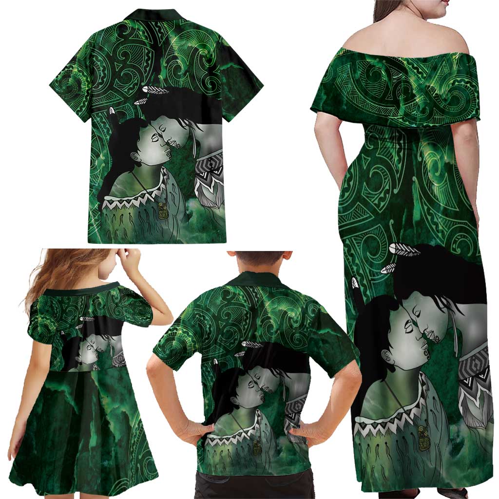 New Zealand Aroha Koe Mama Family Matching Off Shoulder Maxi Dress and Hawaiian Shirt Maori Hongi - Pounamu