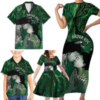 New Zealand Aroha Koe Mama Family Matching Short Sleeve Bodycon Dress and Hawaiian Shirt Maori Hongi - Pounamu LT7 - Polynesian Pride