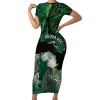 New Zealand Aroha Koe Mama Family Matching Short Sleeve Bodycon Dress and Hawaiian Shirt Maori Hongi - Pounamu LT7 Mom's Dress Green - Polynesian Pride