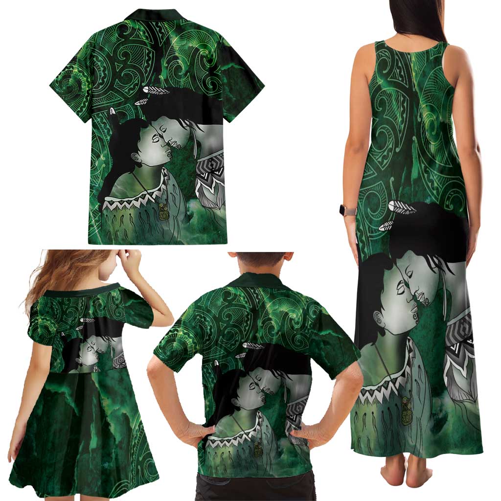 New Zealand Aroha Koe Mama Family Matching Tank Maxi Dress and Hawaiian Shirt Maori Hongi - Pounamu LT7 - Polynesian Pride