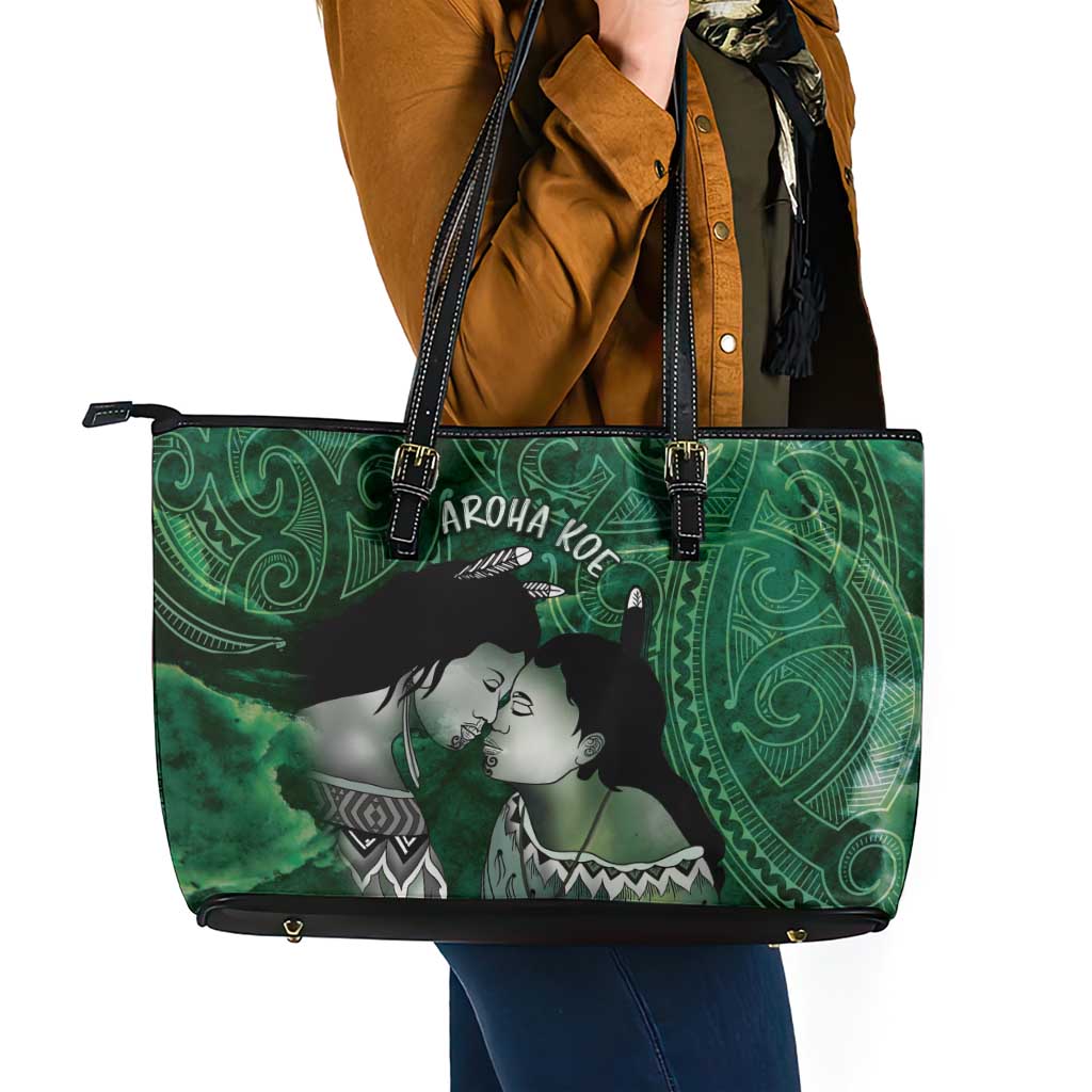New Zealand Aroha Koe Mama Leather Tote Bag Maori Hongi - Pounamu LT7 - Polynesian Pride