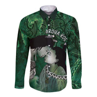 New Zealand Aroha Koe Mama Long Sleeve Button Shirt Maori Hongi - Pounamu LT7 Unisex Green - Polynesian Pride
