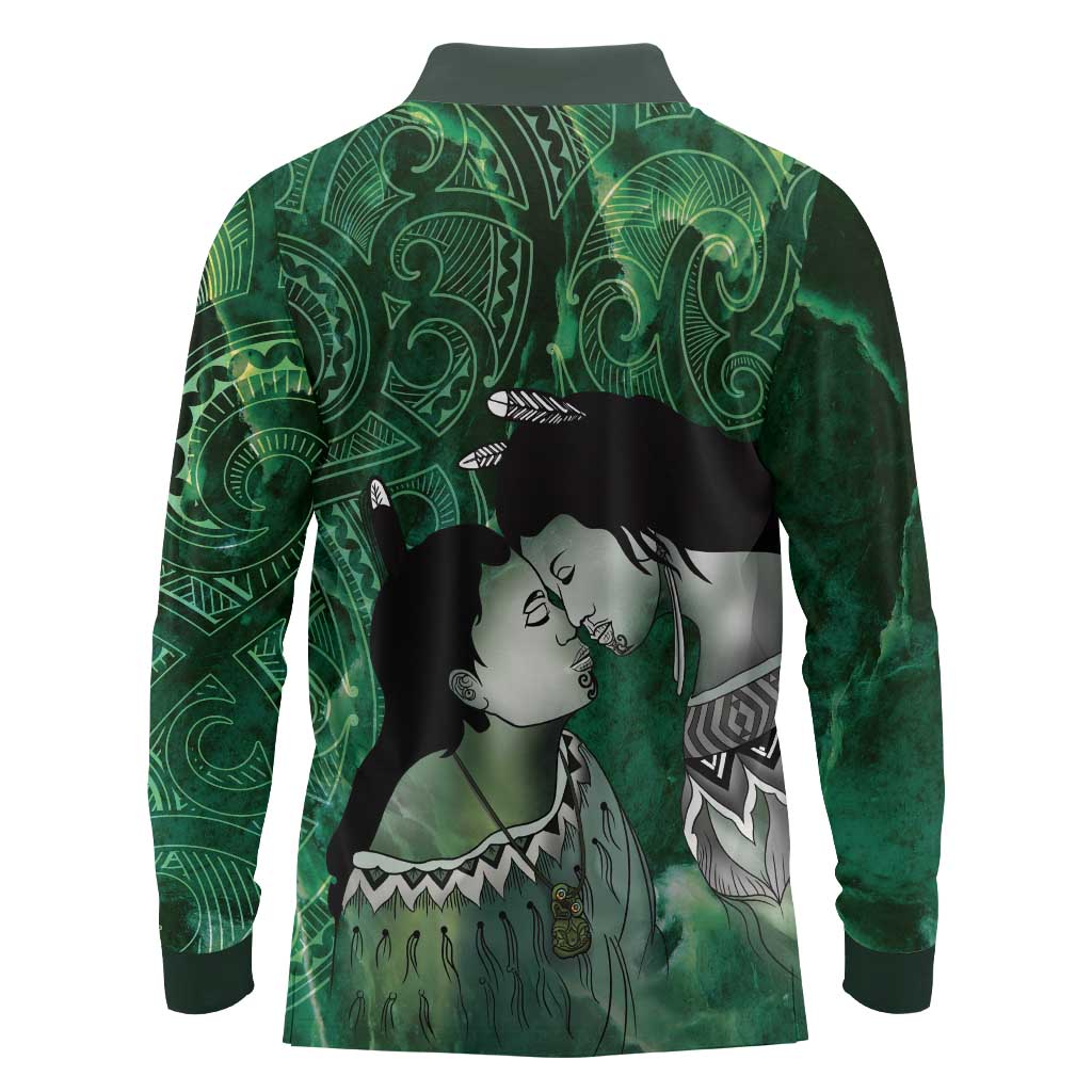 New Zealand Aroha Koe Mama Long Sleeve Polo Shirt Maori Hongi - Pounamu