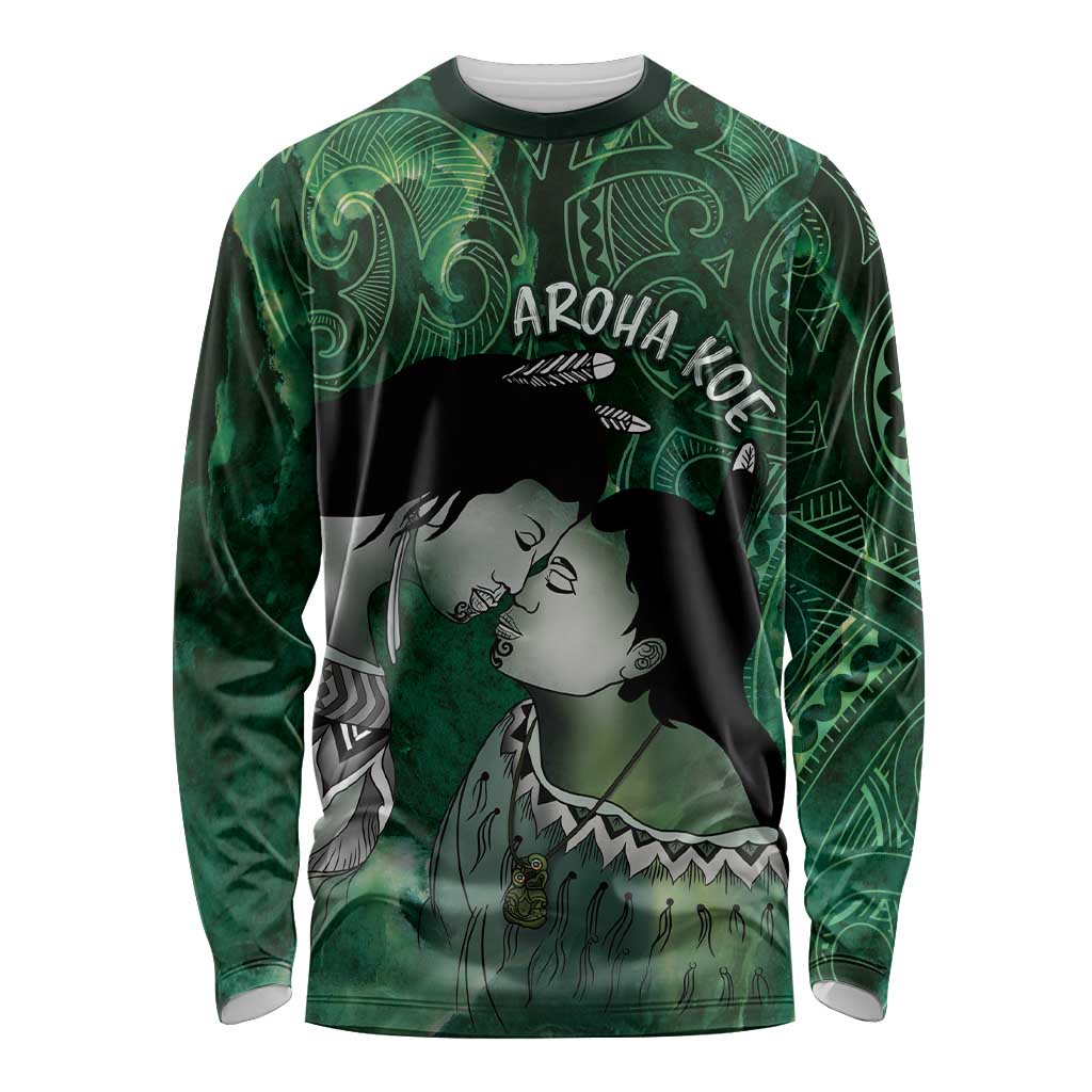 New Zealand Aroha Koe Mama Long Sleeve Shirt Maori Hongi - Pounamu LT7 Unisex Green - Polynesian Pride