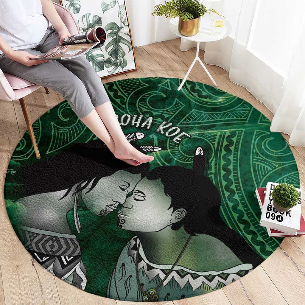 New Zealand Aroha Koe Mama Round Carpet Maori Hongi - Pounamu