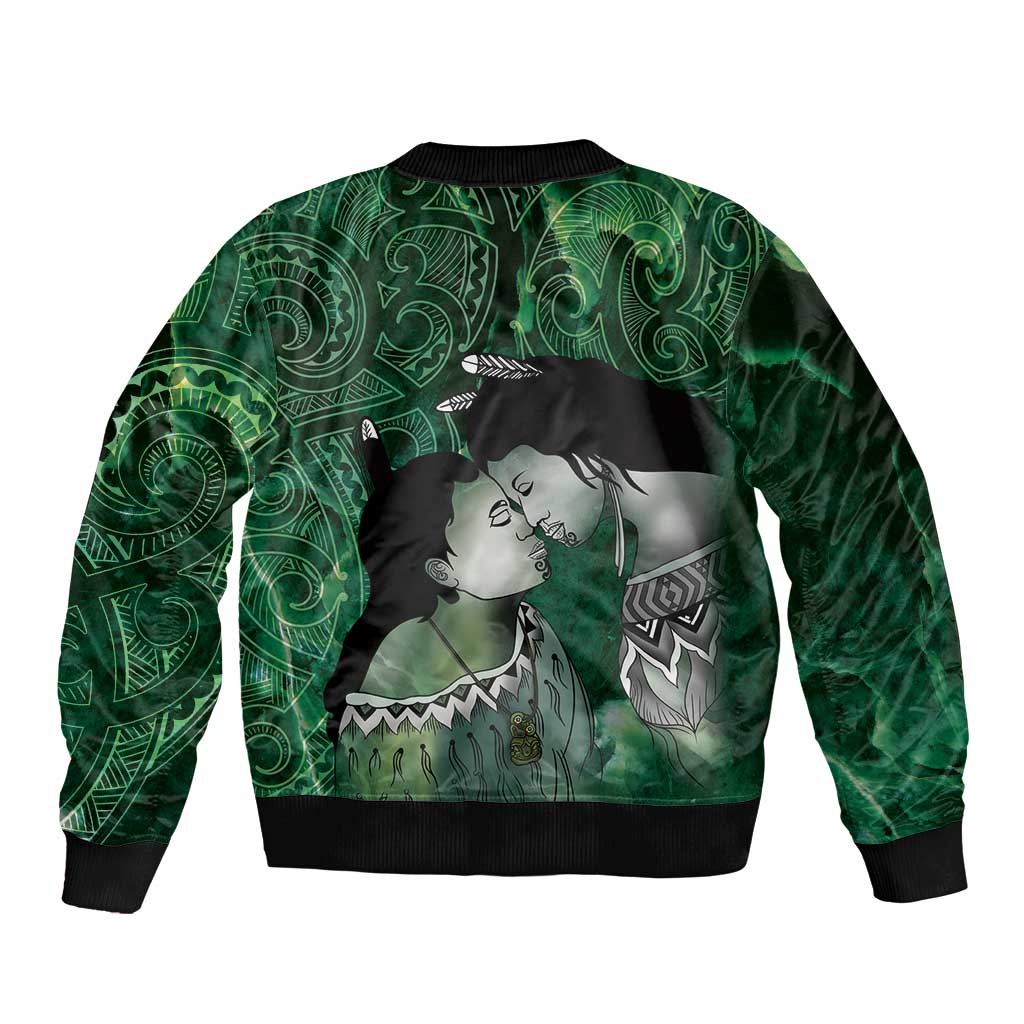 New Zealand Aroha Koe Mama Sleeve Zip Bomber Jacket Maori Hongi - Pounamu LT7 - Polynesian Pride