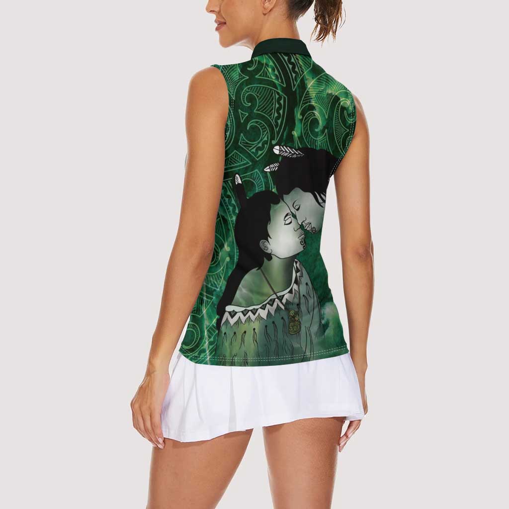 New Zealand Aroha Koe Mama Women Sleeveless Polo Shirt Maori Hongi - Pounamu