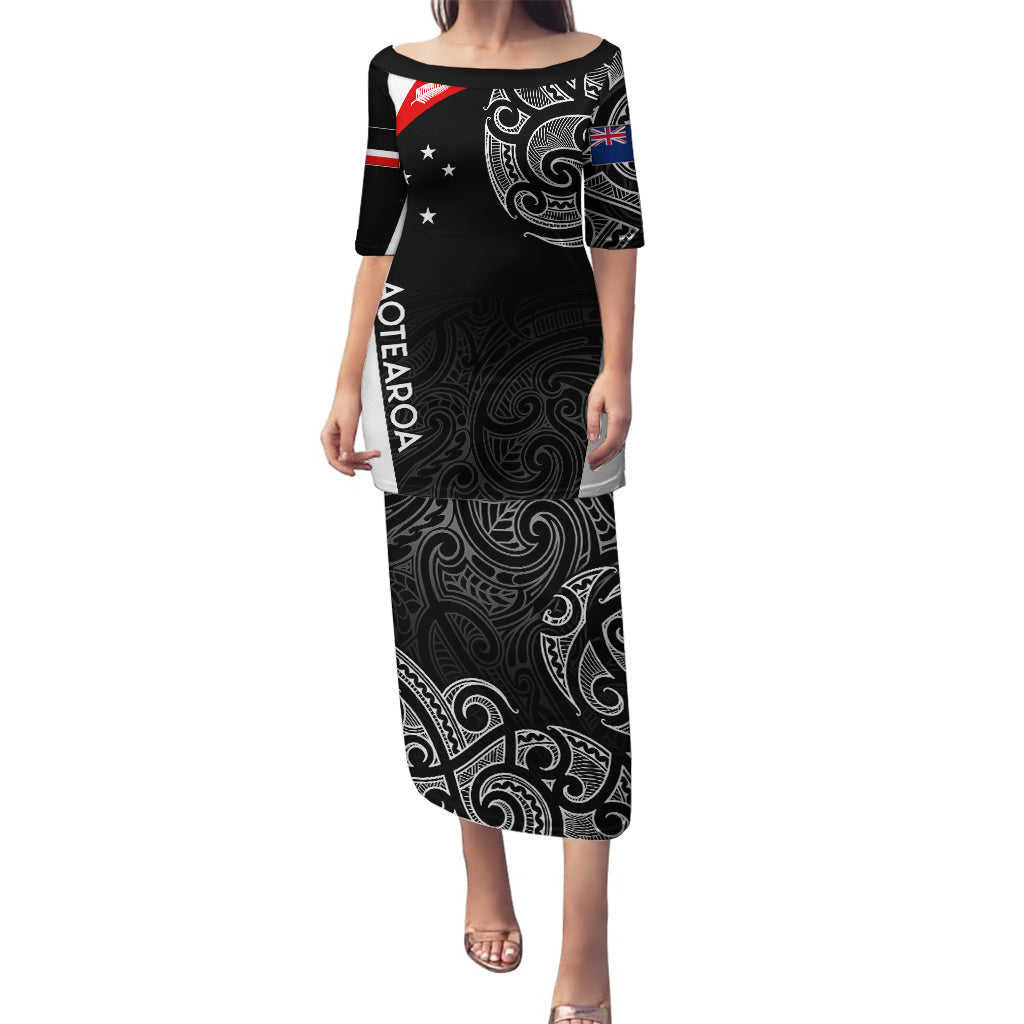 Personalised New Zealand Rugby Puletasi Aotearoa World Cup 2023 Champions LT7 Long Dress Black - Polynesian Pride