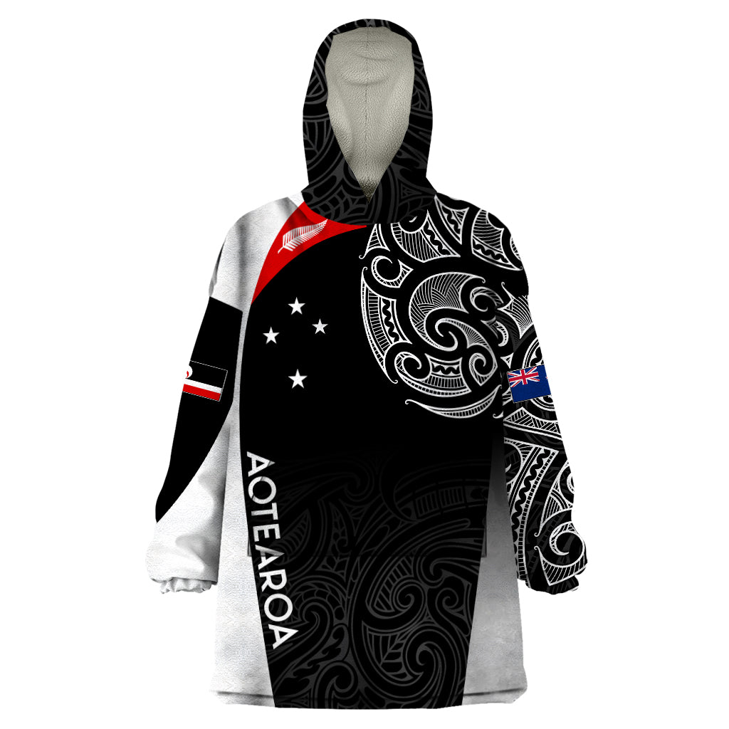 Personalised New Zealand Rugby Wearable Blanket Hoodie Aotearoa World Cup 2023 Champions LT7 One Size Black - Polynesian Pride