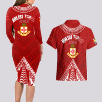 Personalised Kolisi Tonga Atele Couples Matching Long Sleeve Bodycon Dress and Hawaiian Shirt Tongan Kupesi - Special LT7 - Polynesian Pride