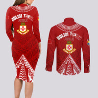 Personalised Kolisi Tonga Atele Couples Matching Long Sleeve Bodycon Dress and Long Sleeve Button Shirts Tongan Kupesi - Special LT7 - Polynesian Pride