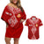 Personalised Kolisi Tonga Atele Couples Matching Off Shoulder Short Dress and Hawaiian Shirt Tongan Kupesi - Special LT7 Red - Polynesian Pride