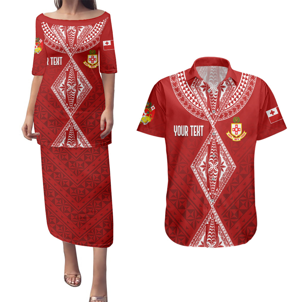 Personalised Kolisi Tonga Atele Couples Matching Puletasi Dress and Hawaiian Shirt Tongan Kupesi - Special LT7 Red - Polynesian Pride