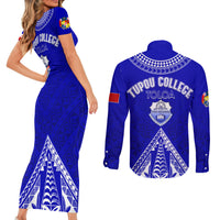 Personalised Tupou College Toloa Couples Matching Short Sleeve Bodycon Dress and Long Sleeve Button Shirts Tongan Kupesi - Special LT7 - Polynesian Pride