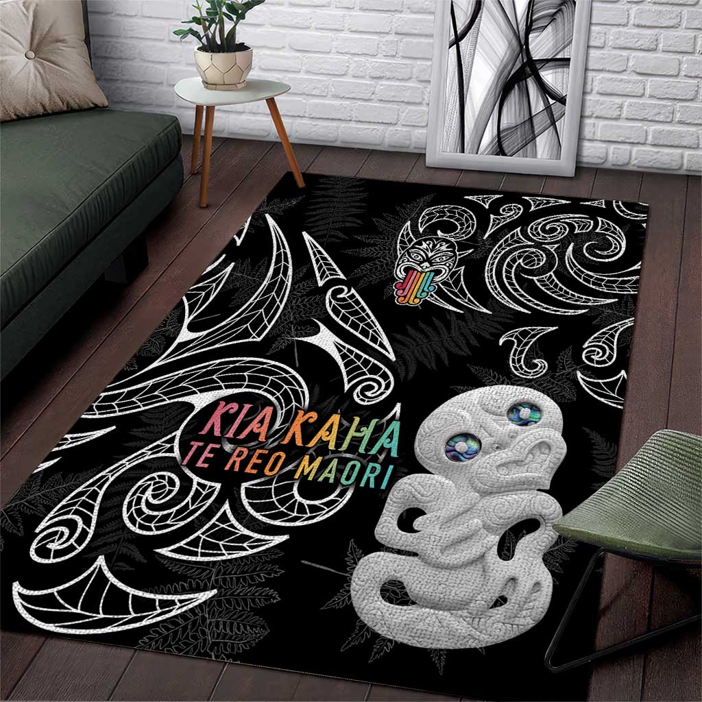 Kia Hara Te reo Maori Area Rug Manaia Moko Pattern