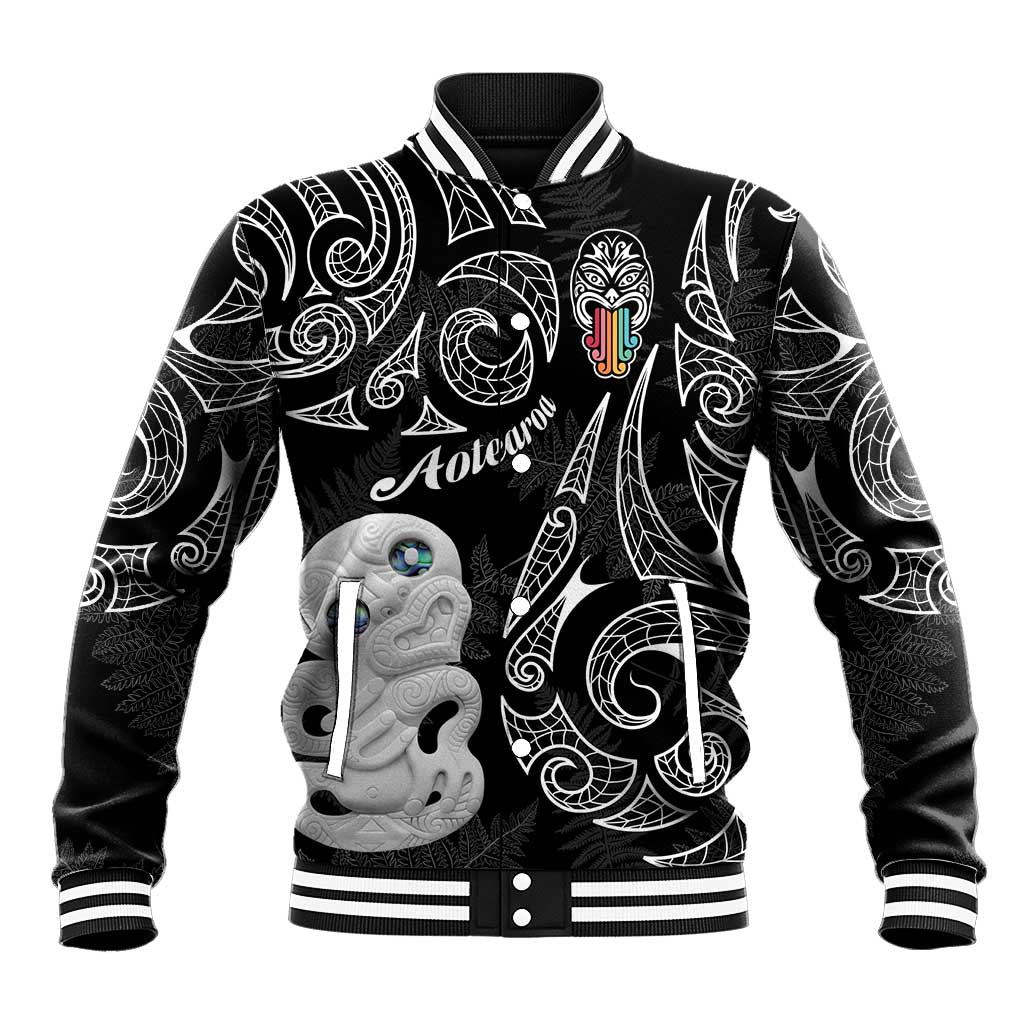 Kia Hara Te reo Maori Baseball Jacket Manaia Moko Pattern