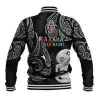 Kia Hara Te reo Maori Baseball Jacket Manaia Moko Pattern