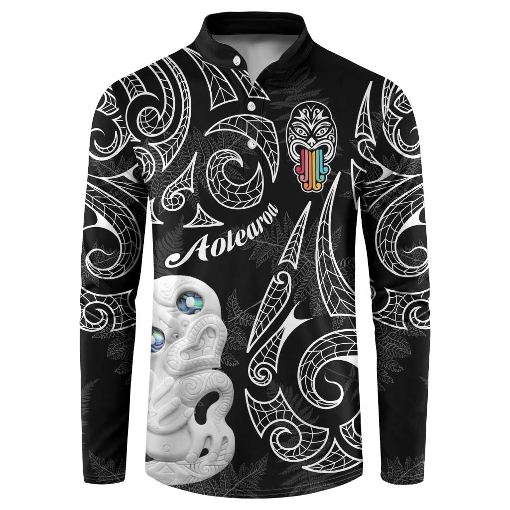 Kia Hara Te reo Maori Button Sweatshirt Manaia Moko Pattern
