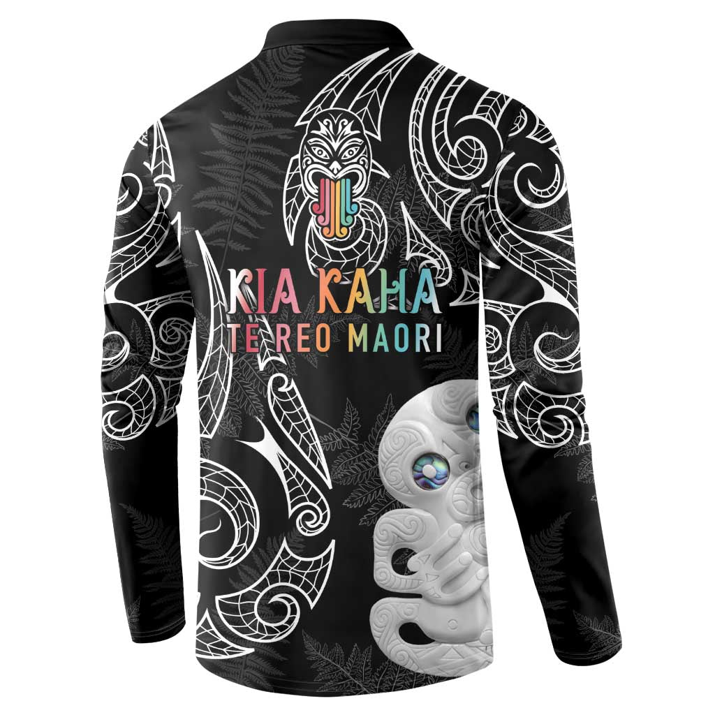 Kia Hara Te reo Maori Button Sweatshirt Manaia Moko Pattern
