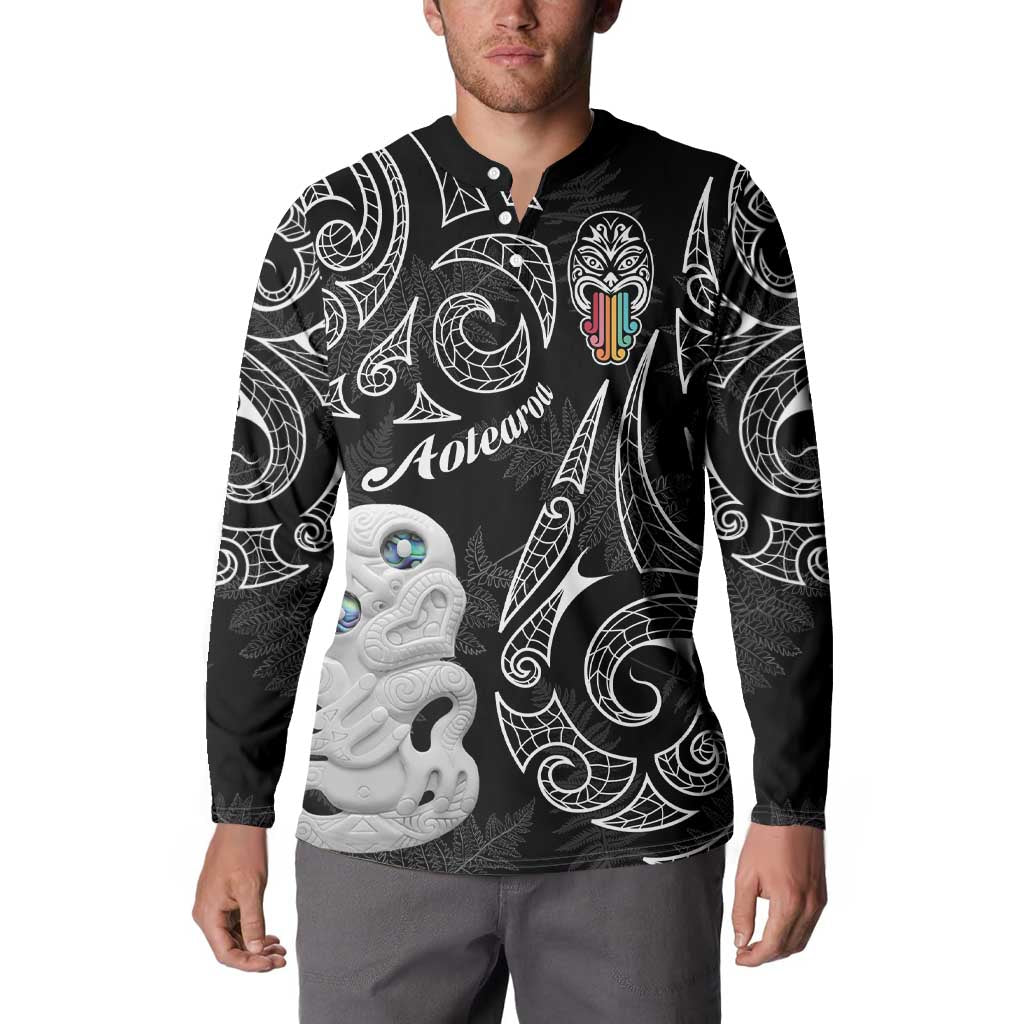 Kia Hara Te reo Maori Button Sweatshirt Manaia Moko Pattern