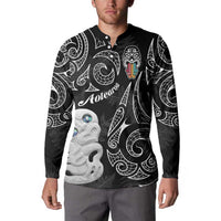 Kia Hara Te reo Maori Button Sweatshirt Manaia Moko Pattern