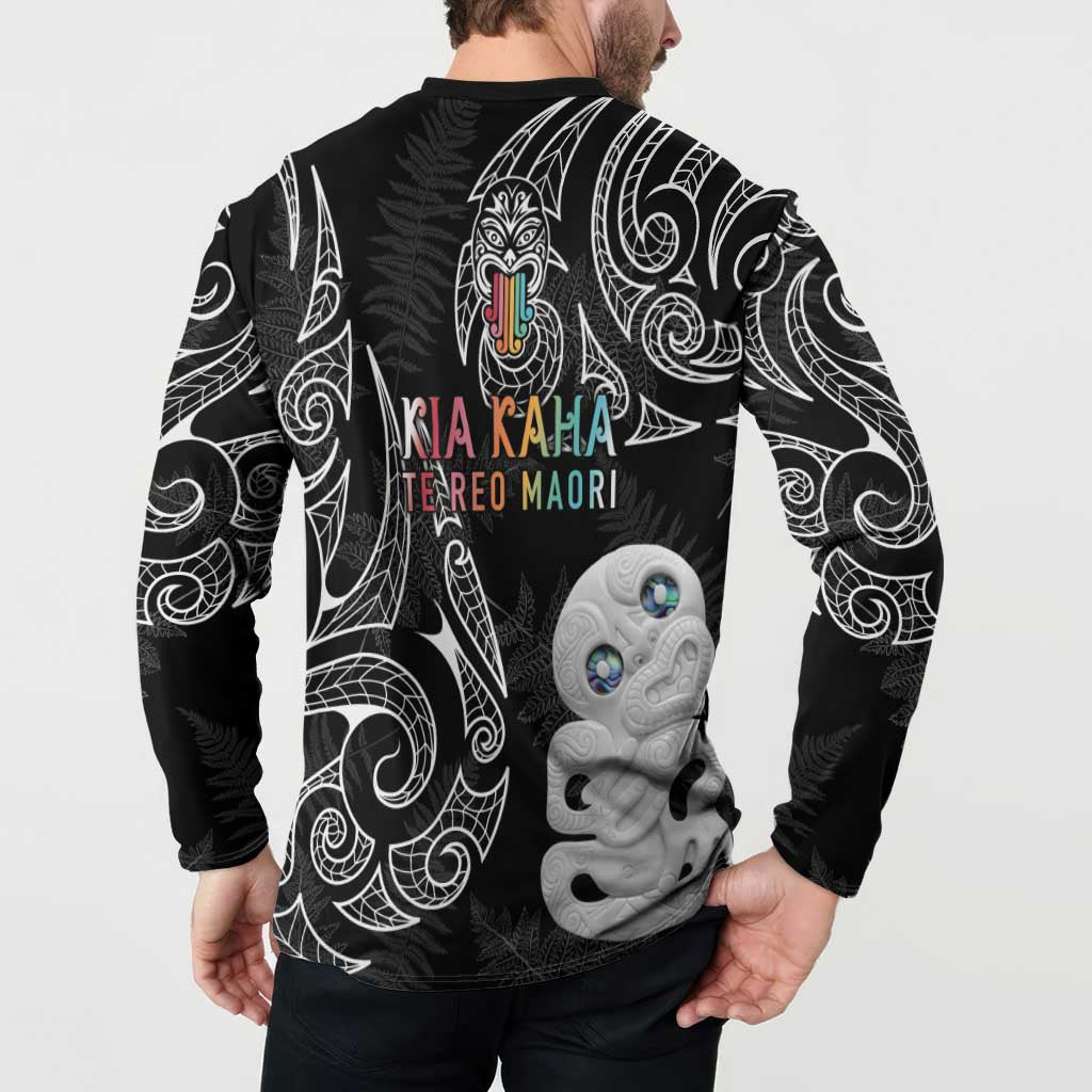 Kia Hara Te reo Maori Button Sweatshirt Manaia Moko Pattern