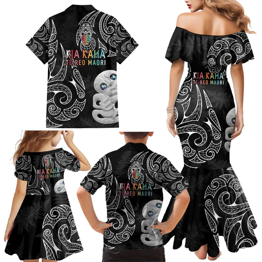 Kia Hara Te reo Maori Family Matching Mermaid Dress and Hawaiian Shirt Manaia Moko Pattern