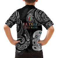 Kia Hara Te reo Maori Family Matching Off Shoulder Short Dress and Hawaiian Shirt Manaia Moko Pattern