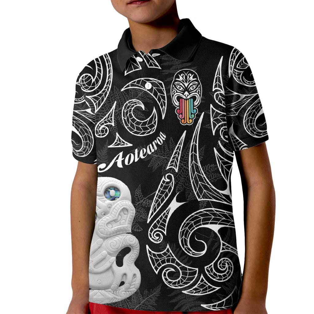 Kia Hara Te reo Maori Kid Polo Shirt Manaia Moko Pattern LT7 Kid Black - Polynesian Pride