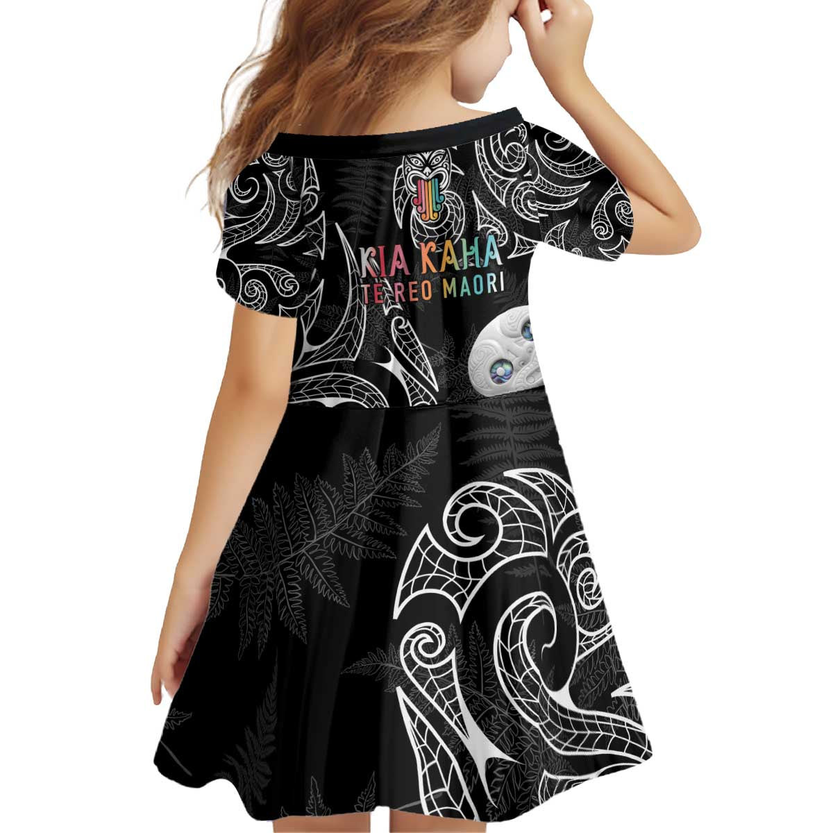 Kia Hara Te reo Maori Kid Short Sleeve Dress Manaia Moko Pattern LT7 - Polynesian Pride
