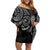 Kia Hara Te reo Maori Off Shoulder Short Dress Manaia Moko Pattern