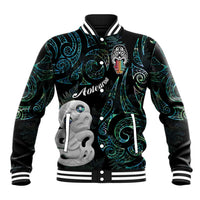 Kia Hara Te reo Maori Baseball Jacket Manaia Moko Mix Paua Shell
