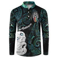 Kia Hara Te reo Maori Button Sweatshirt Manaia Moko Mix Paua Shell