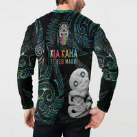 Kia Hara Te reo Maori Button Sweatshirt Manaia Moko Mix Paua Shell
