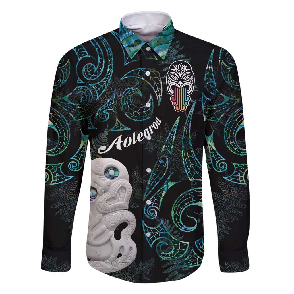 Kia Hara Te reo Maori Family Matching Long Sleeve Bodycon Dress and Hawaiian Shirt Manaia Moko Mix Paua Shell