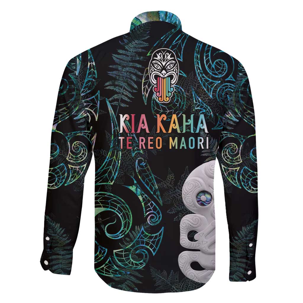 Kia Hara Te reo Maori Family Matching Long Sleeve Bodycon Dress and Hawaiian Shirt Manaia Moko Mix Paua Shell