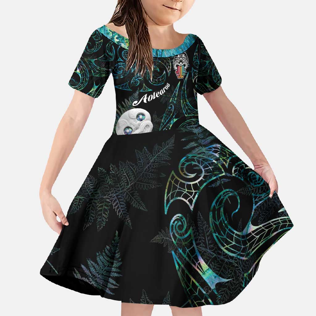 Kia Hara Te reo Maori Family Matching Mermaid Dress and Hawaiian Shirt Manaia Moko Mix Paua Shell
