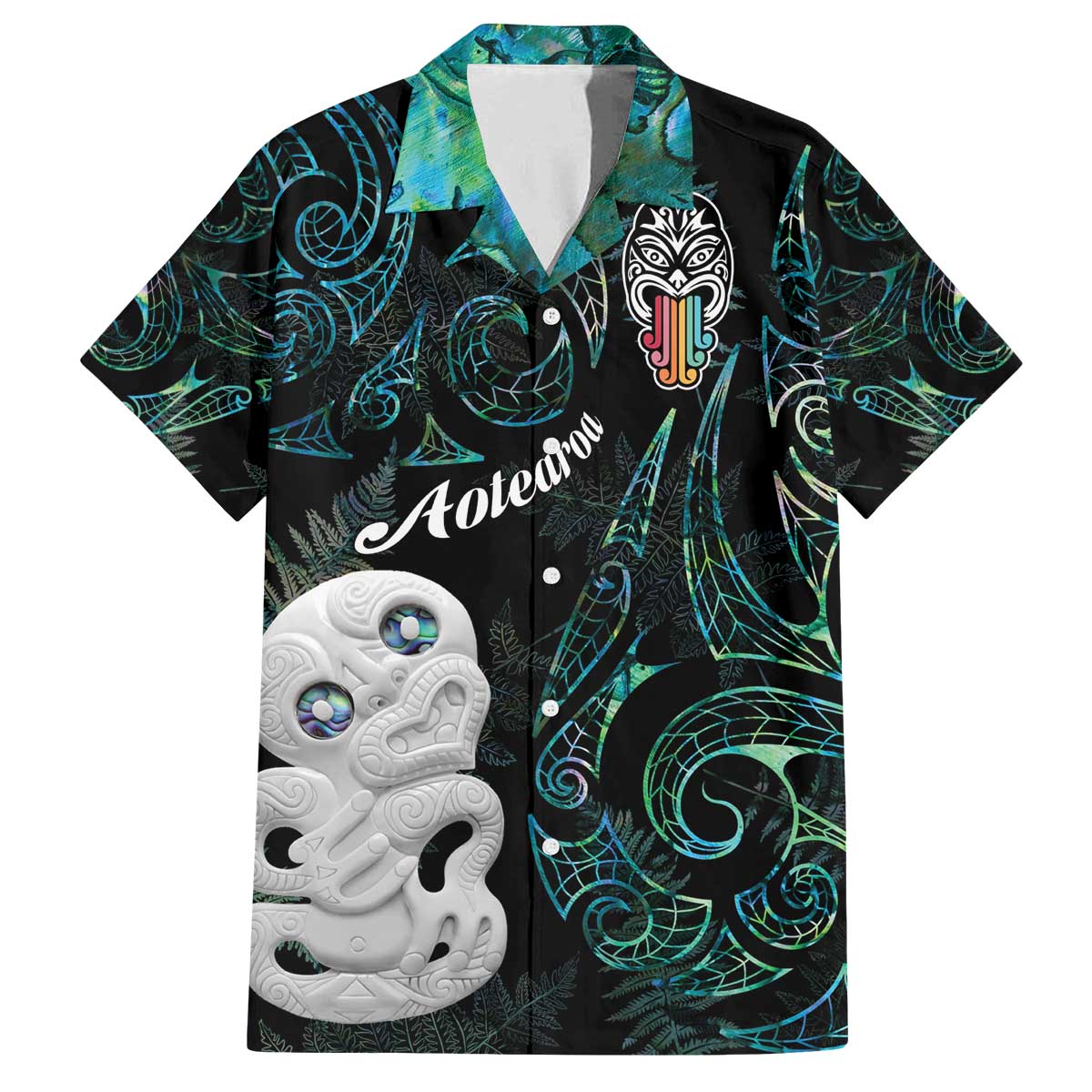 Kia Hara Te reo Maori Family Matching Off Shoulder Short Dress and Hawaiian Shirt Manaia Moko Mix Paua Shell