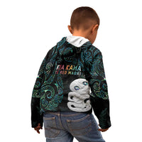 Kia Hara Te reo Maori Kid Hoodie Manaia Moko Mix Paua Shell