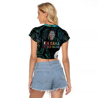 Kia Hara Te reo Maori Raglan Cropped T Shirt Manaia Moko Mix Paua Shell LT7 - Polynesian Pride