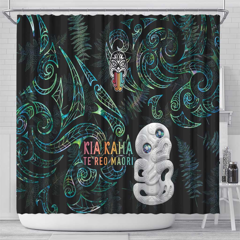 Kia Hara Te reo Maori Shower Curtain Manaia Moko Mix Paua Shell LT7 - Polynesian Pride
