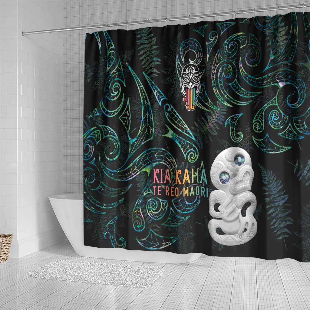 Kia Hara Te reo Maori Shower Curtain Manaia Moko Mix Paua Shell LT7 - Polynesian Pride